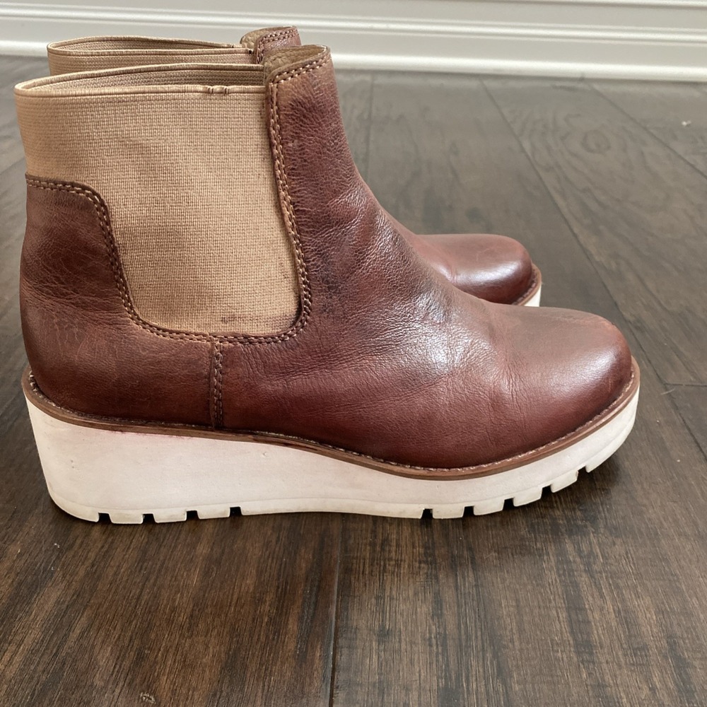Eileen Fisher Shoes Womens Size 7.5 Brown Leather Wedge Heel Booties Platform